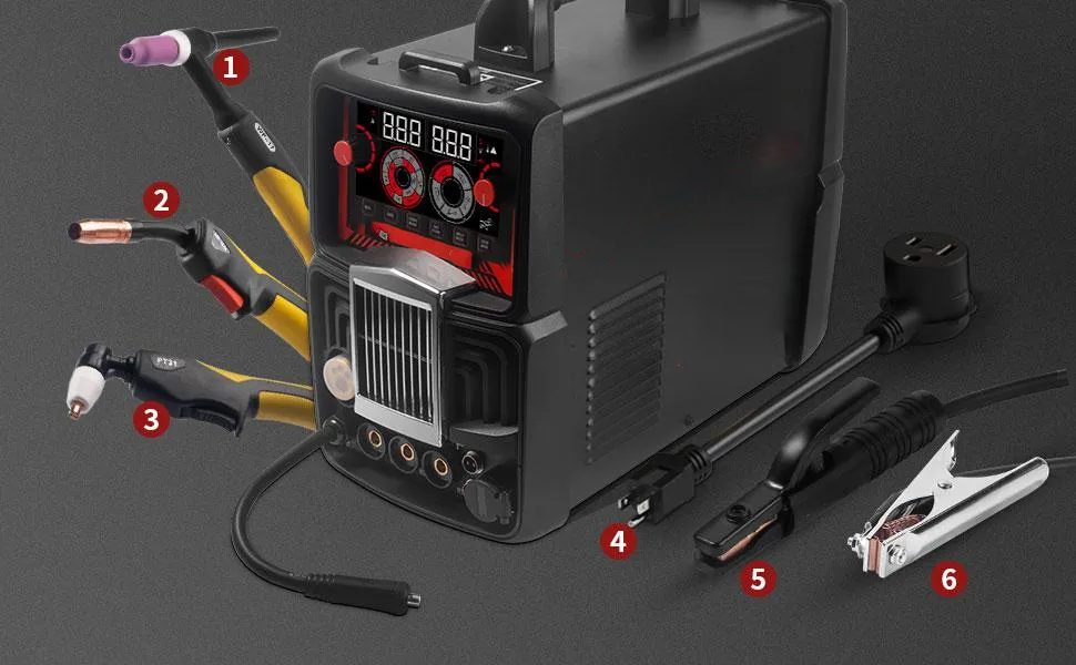 【DealsForYouDays】PUWU CT-418PRO Plasma Cutter Welder Gas MIG/Gasless MIG/HF TIG/Stick/CUT 5 in 1 Aluminum Welding Machine 110V/220V Dual Voltage IGBT Inverter LED Display MP200 Multi Process Welder with Accessories