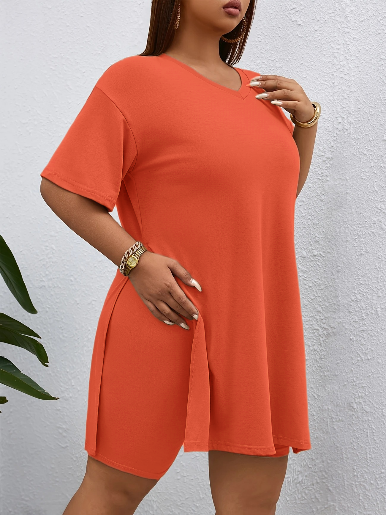 Women's 2-Piece Lounge Set Casual Oversized V-Neck Tops and High Waisted Shorts Set
