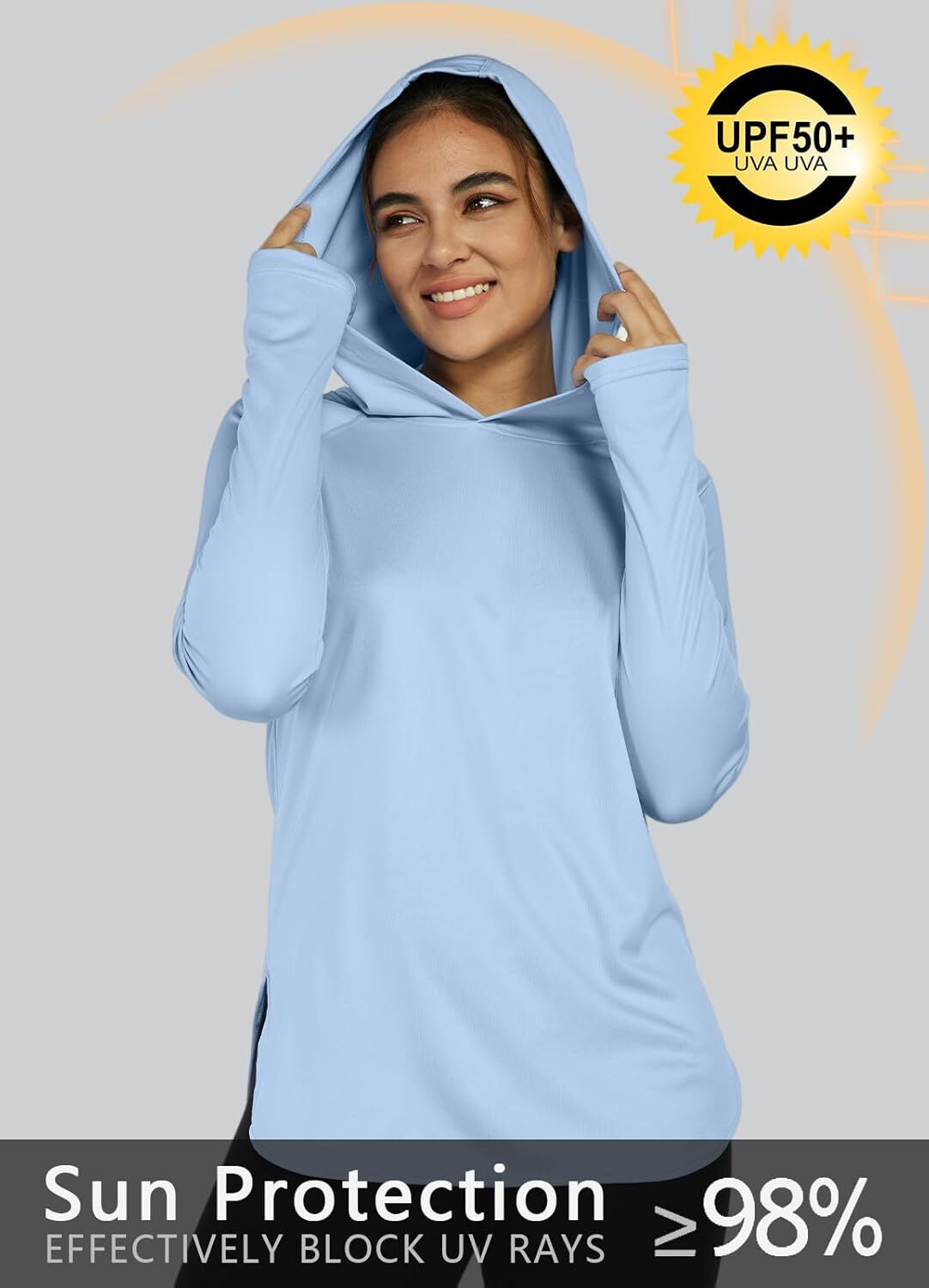 Women's Sun Protection Shirt UPF 50+ Long Sleeve Hoodie UV SPF T-Shirts Rash Guard Hiking Quick Dry Lightweight