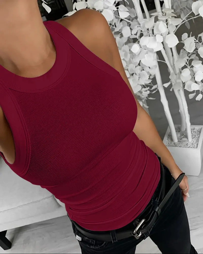[🎁Summer Clearance Sale] O-Neck Sleeveless Basic Slim Fit Skinny Tank Casual Top