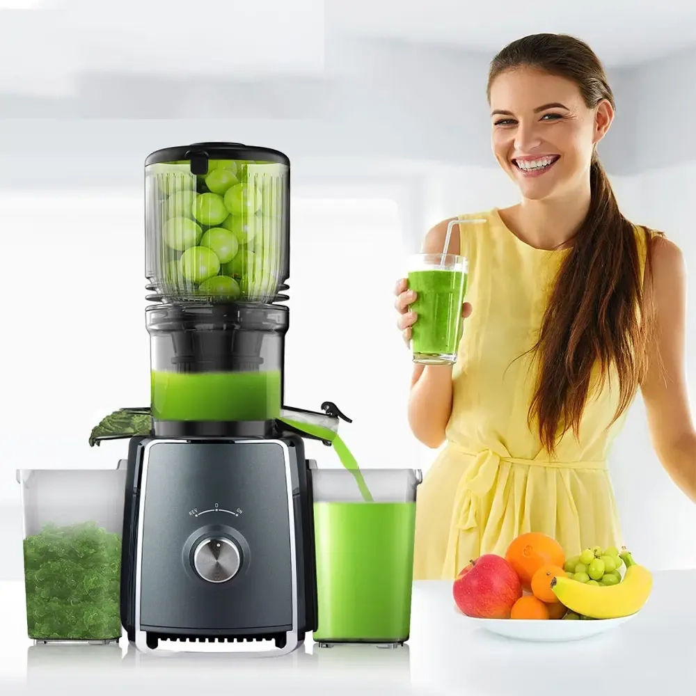 Cold Press Juicer with 5.3" Large Feed Chute 300W Professional Slow Masticating Juicer for Whole Vegetables & Fruits  Auto Pulp Separation, Quiet Motor  Easy to Clean for Batch Juicing