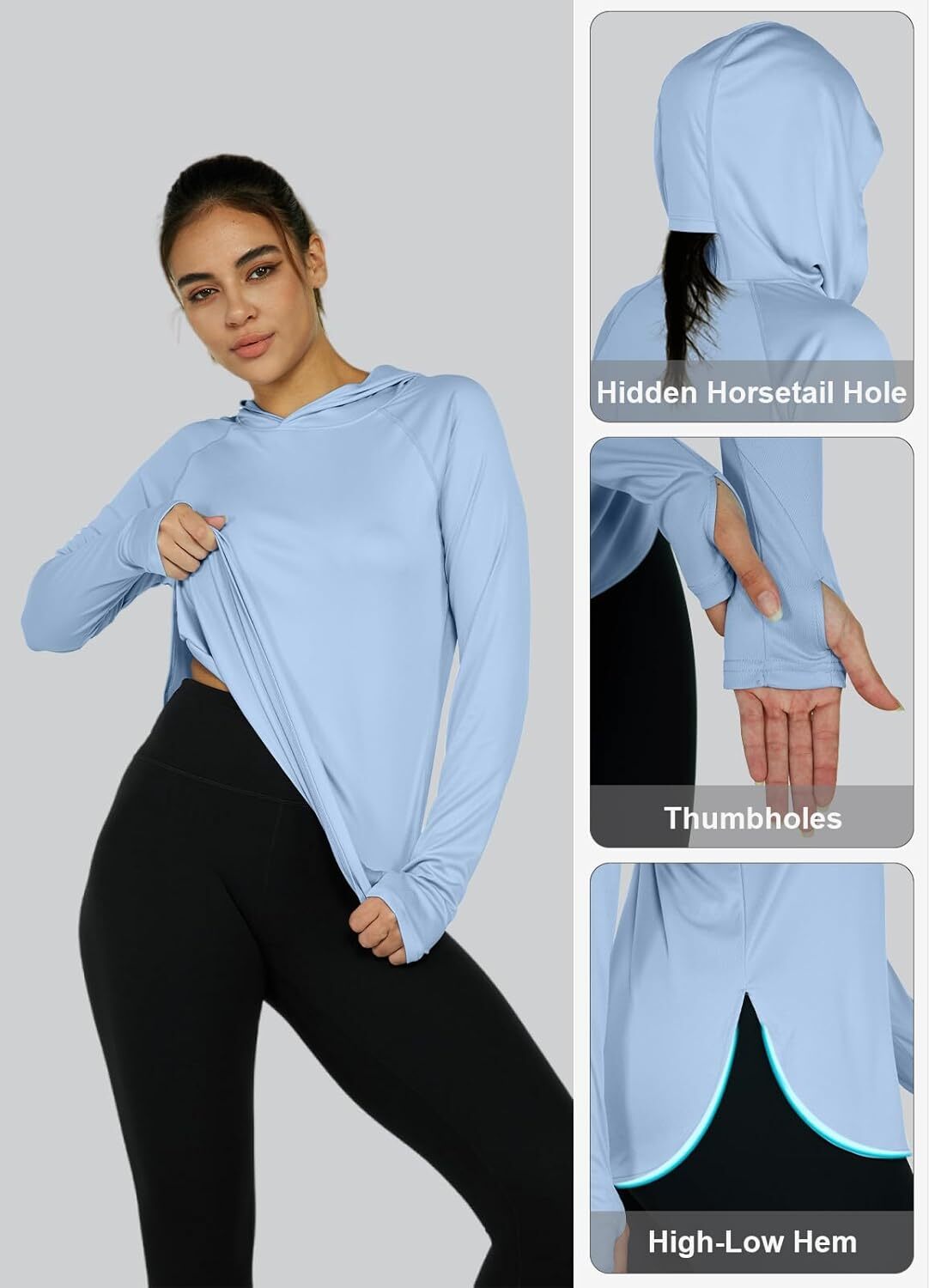 Women's Sun Protection Shirt UPF 50+ Long Sleeve Hoodie UV SPF T-Shirts Rash Guard Hiking Quick Dry Lightweight