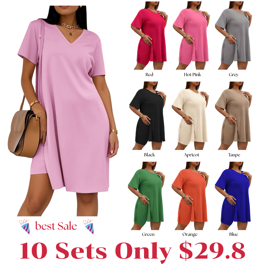 Women's 2-Piece Lounge Set Casual Oversized V-Neck Tops and High Waisted Shorts Set