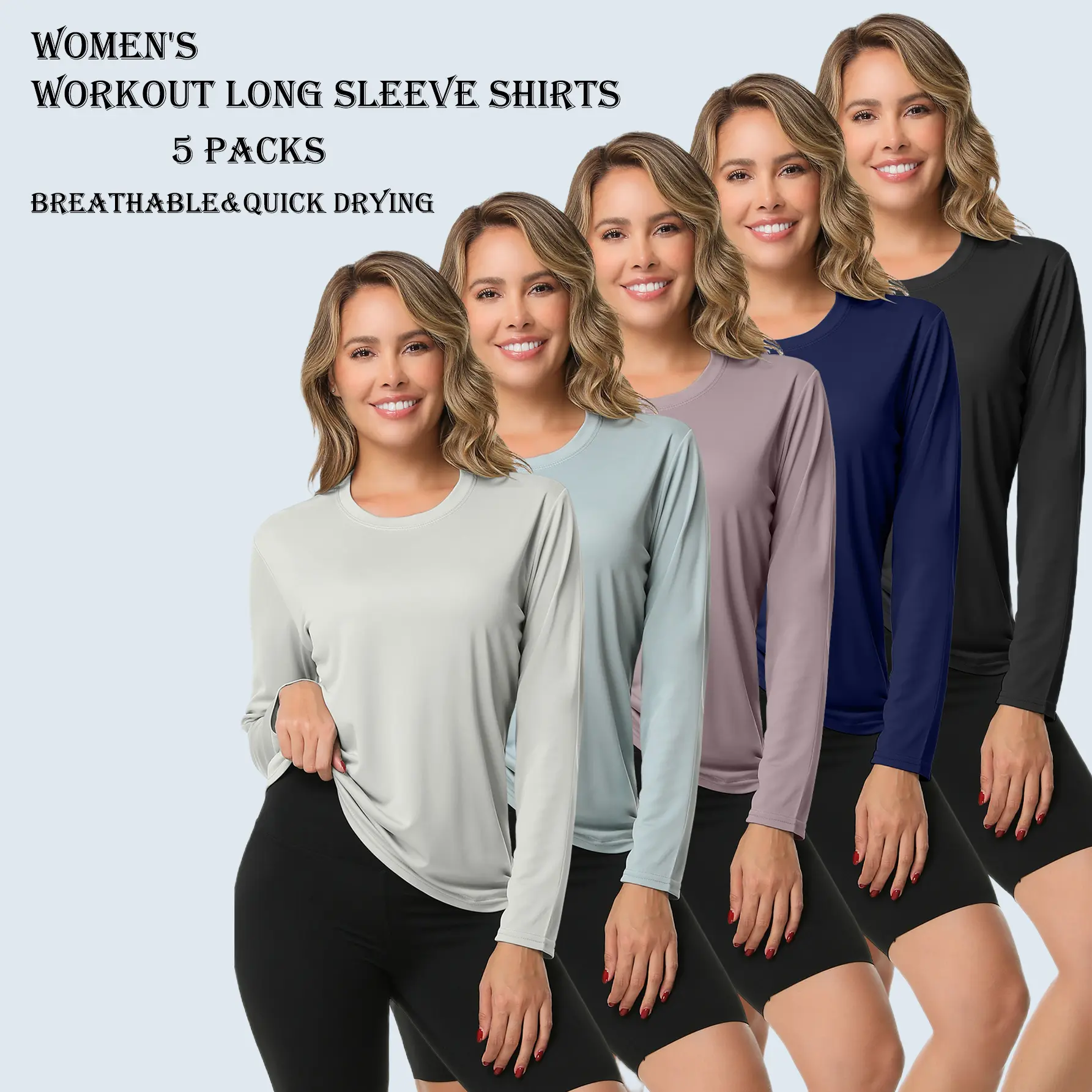 5 Pack Women's Long Sleeve T Shirts
