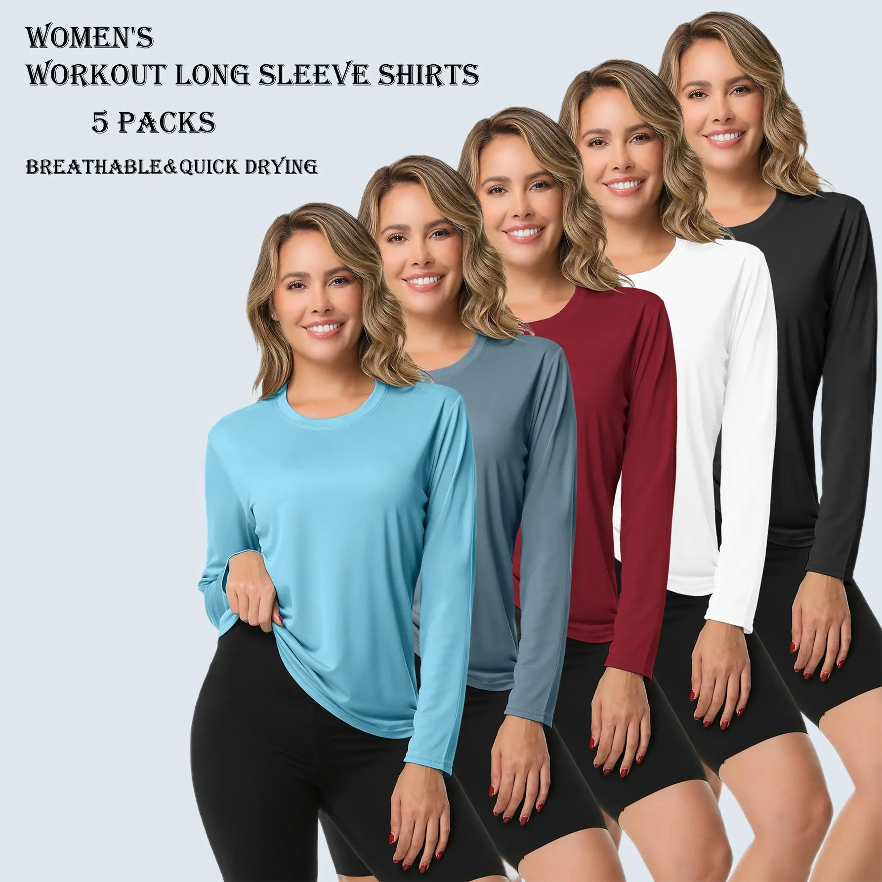 5 Pack Women's Long Sleeve T Shirts