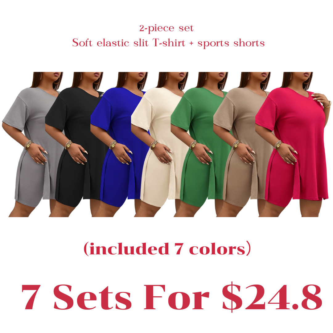 Women's 2-Piece Lounge Set Casual Oversized V-Neck Tops and High Waisted Shorts Set