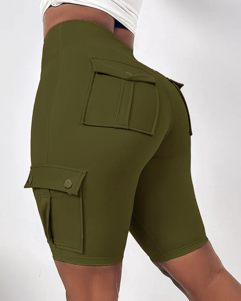 ⚡Tummy Control Butt Lifting Active Shorts High Waist Flap Pocket Workout Bermuda Cargo Running Shorts