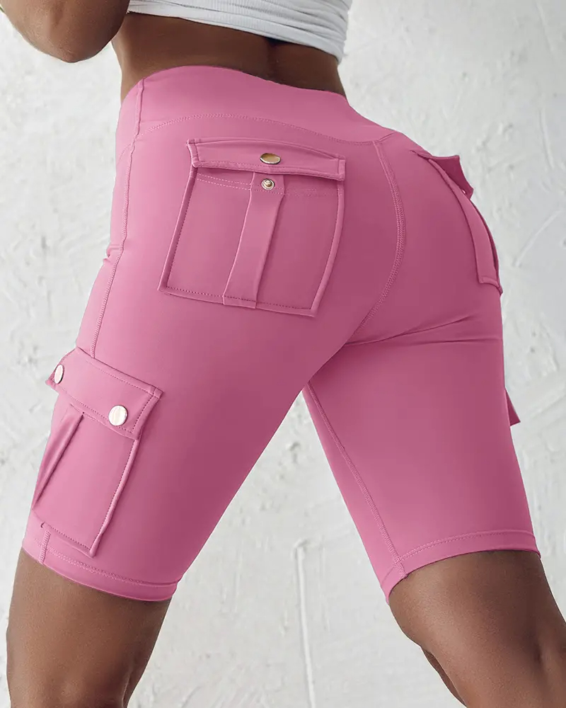 ⚡Tummy Control Butt Lifting Active Shorts High Waist Flap Pocket Workout Bermuda Cargo Running Shorts