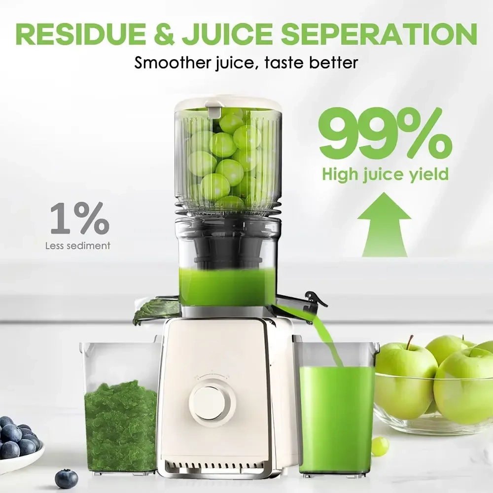 Cold Press Juicer with 5.3" Large Feed Chute 300W Professional Slow Masticating Juicer for Whole Vegetables & Fruits  Auto Pulp Separation, Quiet Motor  Easy to Clean for Batch Juicing