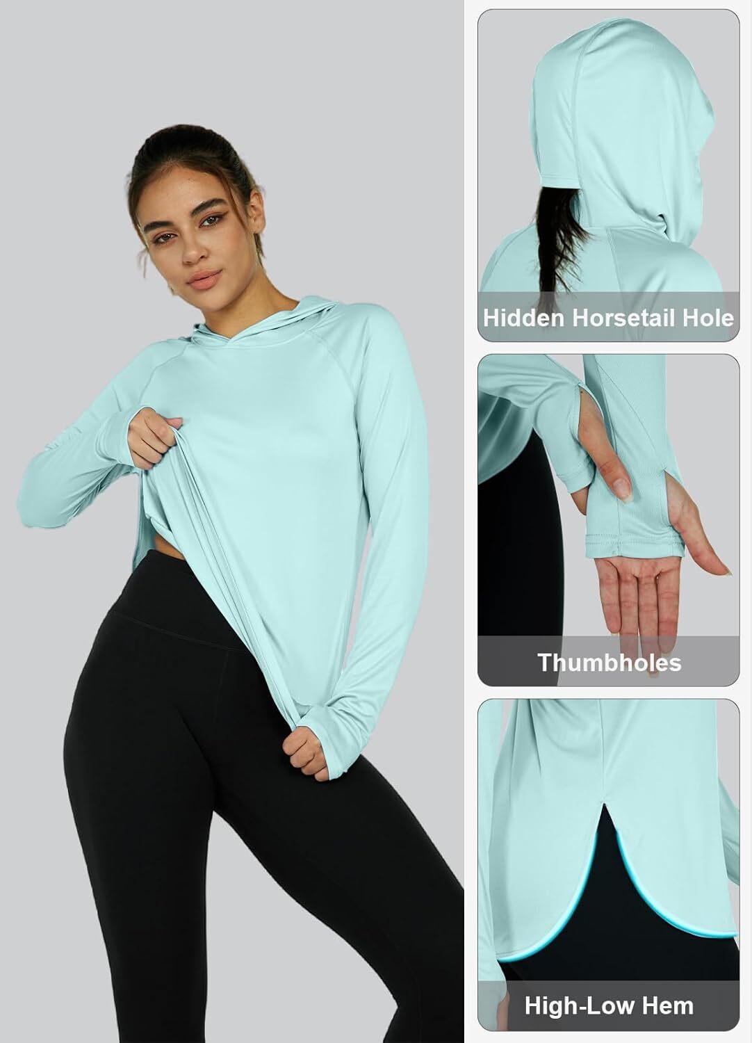 Women's Sun Protection Shirt UPF 50+ Long Sleeve Hoodie UV SPF T-Shirts Rash Guard Hiking Quick Dry Lightweight