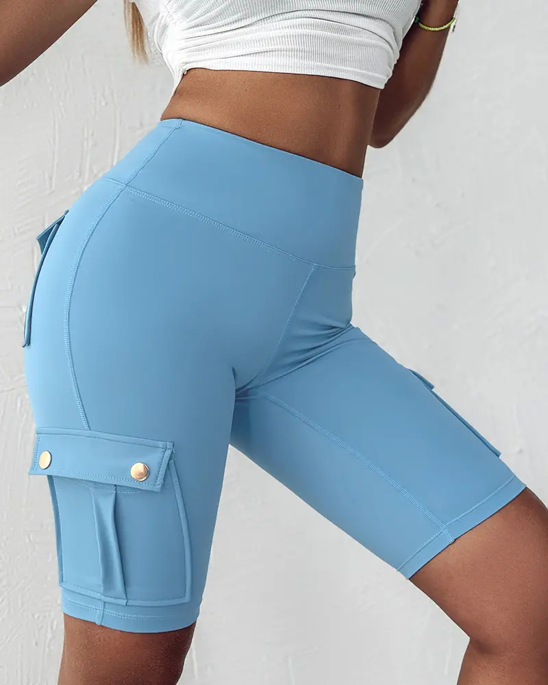 ⚡Tummy Control Butt Lifting Active Shorts High Waist Flap Pocket Workout Bermuda Cargo Running Shorts