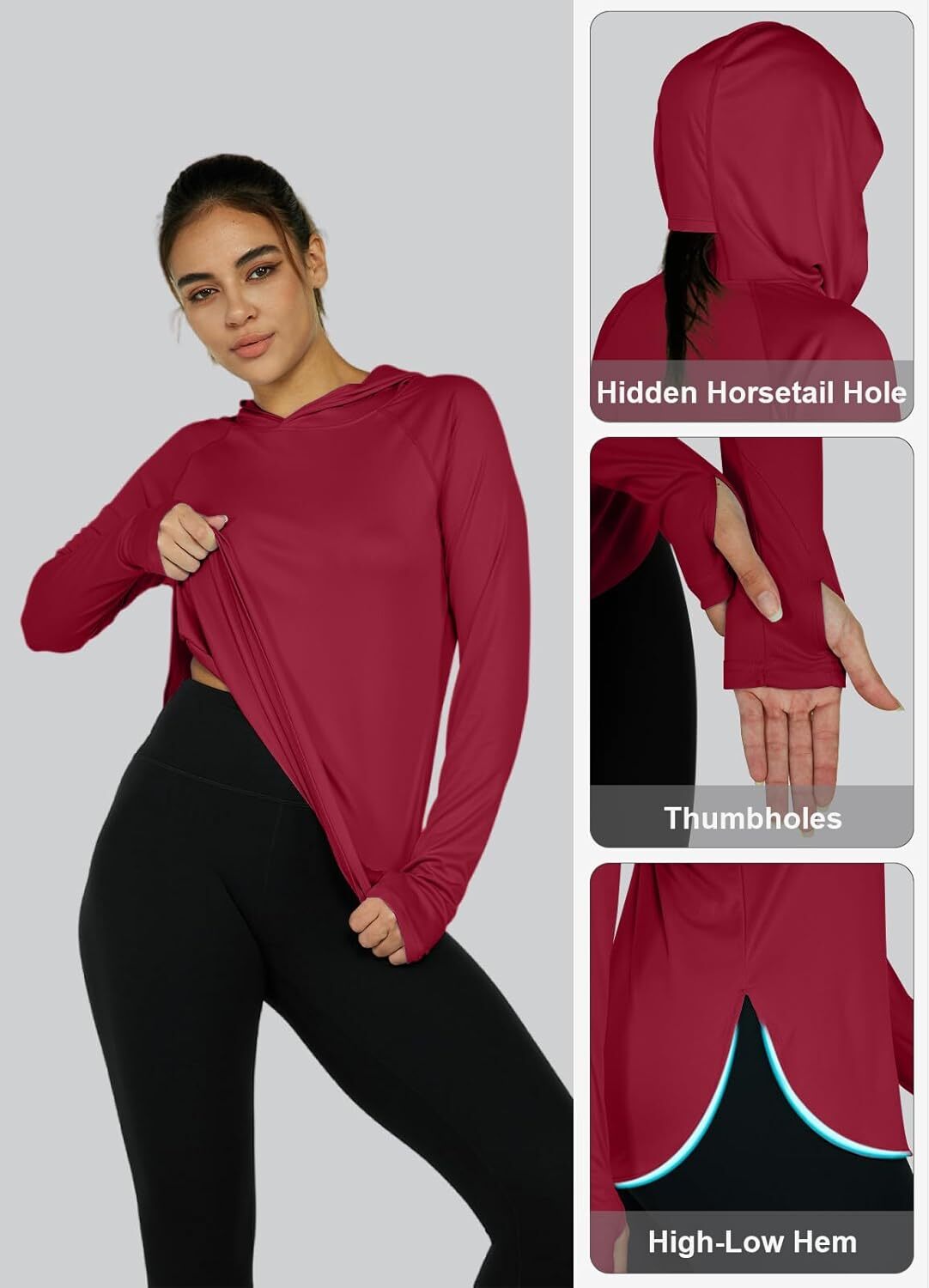 Women's Sun Protection Shirt UPF 50+ Long Sleeve Hoodie UV SPF T-Shirts Rash Guard Hiking Quick Dry Lightweight
