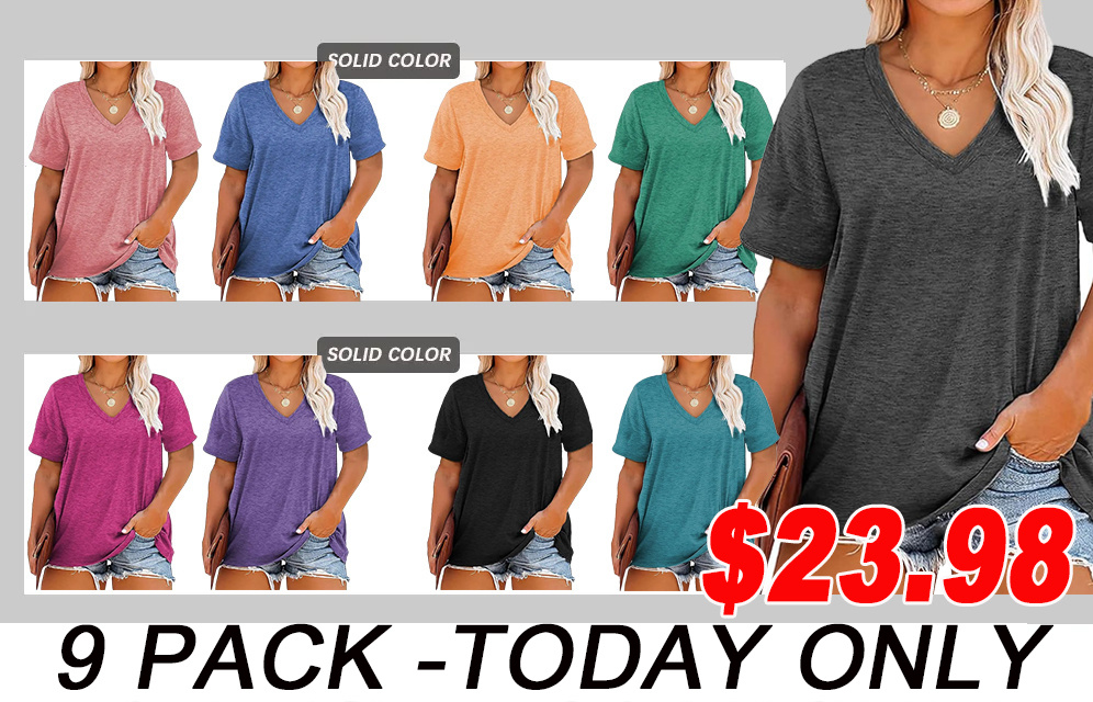 🔥Plus size v neck t shirt women short sleeve tops casual summer