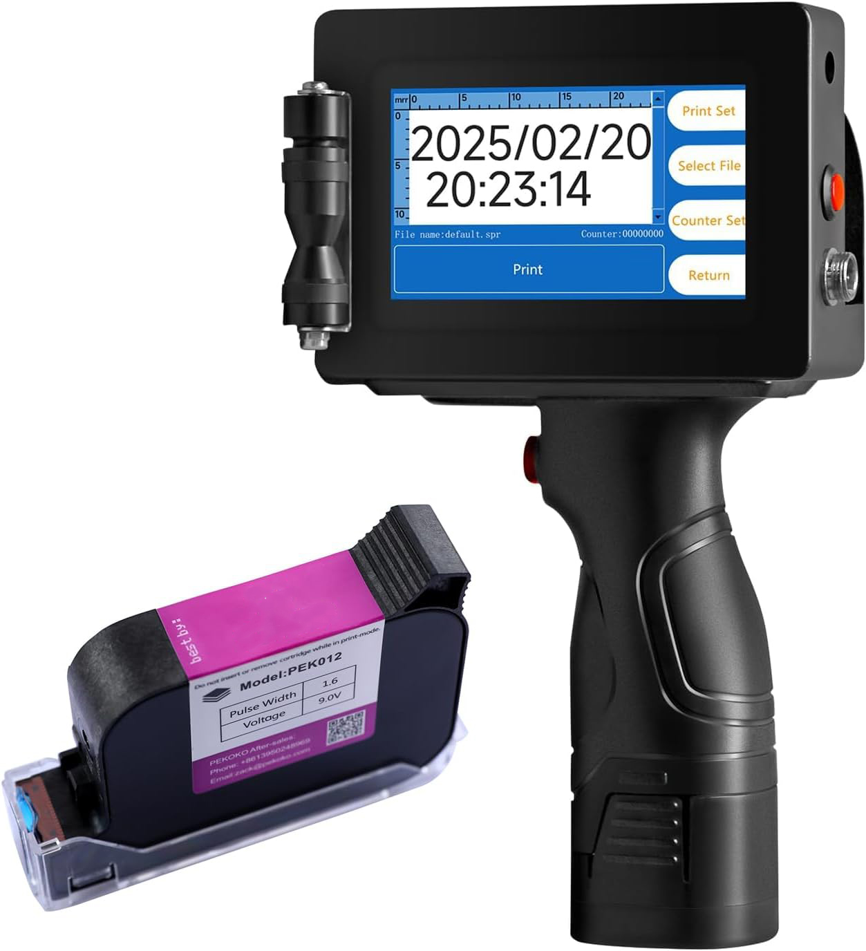PEKOKO LB100S Intelligent Portable Hand Jet Handheld TIJ Thermal Inkjet Printer 12.7mm Online QR Bar Batch Date Number Coding Machine for Carton Box,Food Package,Drink Bottle
