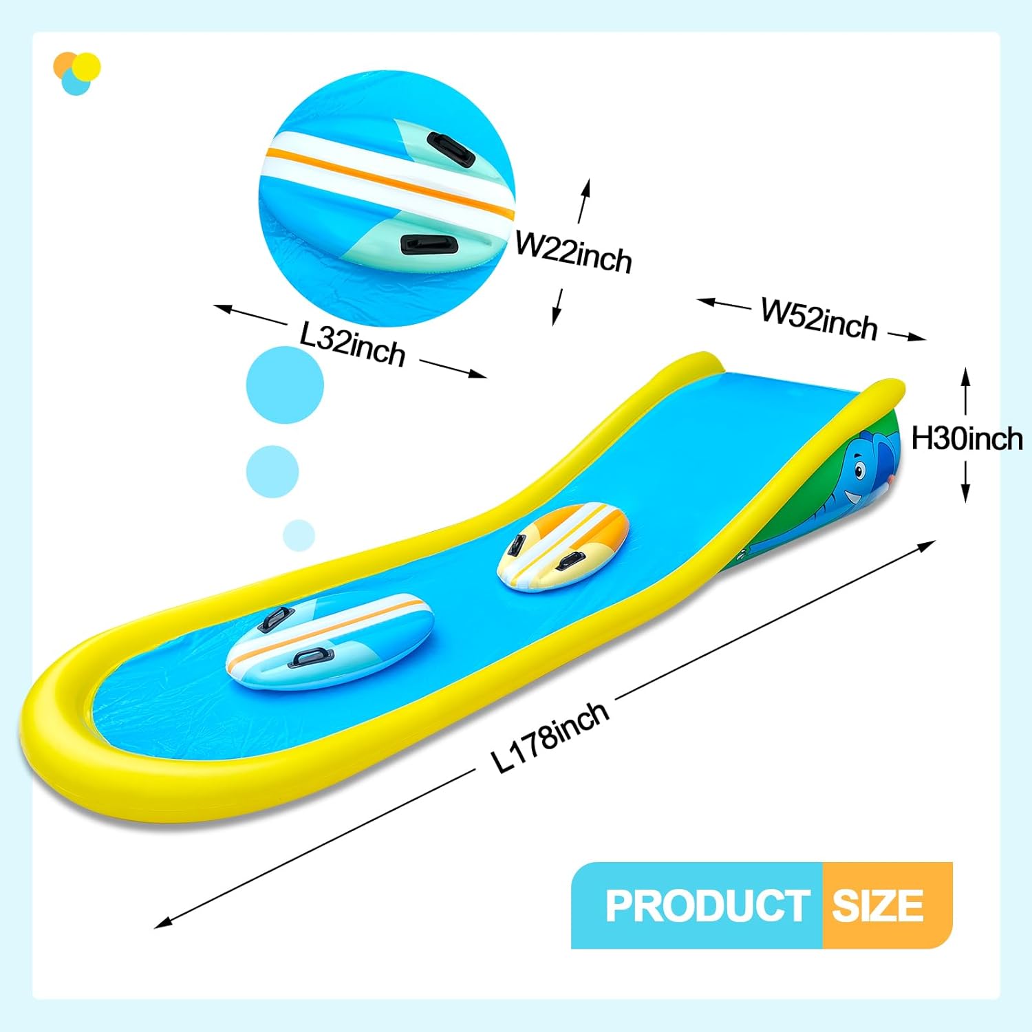 Inflatable Water Slide with Sprinkler for Kids,15FT waterslide with 2 Inflatable Surf Riders and Built-in Sprayer for Ages 6 and Up Backyard Summer Sprinkler and Splash Water Toy Outdoor Fun