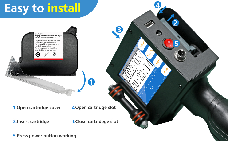 How to install refilled ink cartridge for PEKOKO LB100 handheld inkjet printer?