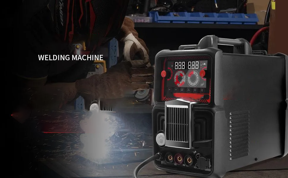 【DealsForYouDays】PUWU CT-418PRO Plasma Cutter Welder Gas MIG/Gasless MIG/HF TIG/Stick/CUT 5 in 1 Aluminum Welding Machine 110V/220V Dual Voltage IGBT Inverter LED Display MP200 Multi Process Welder with Accessories