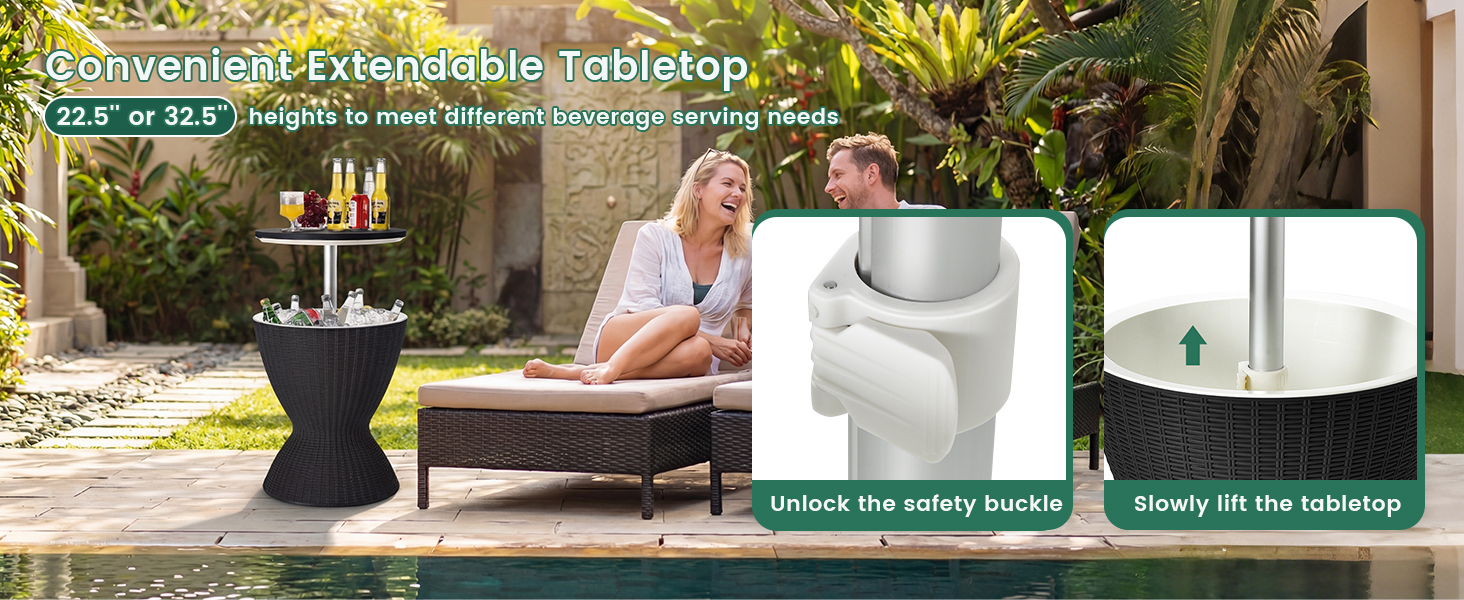 Ice Cooler Side Table with Adjustable Height