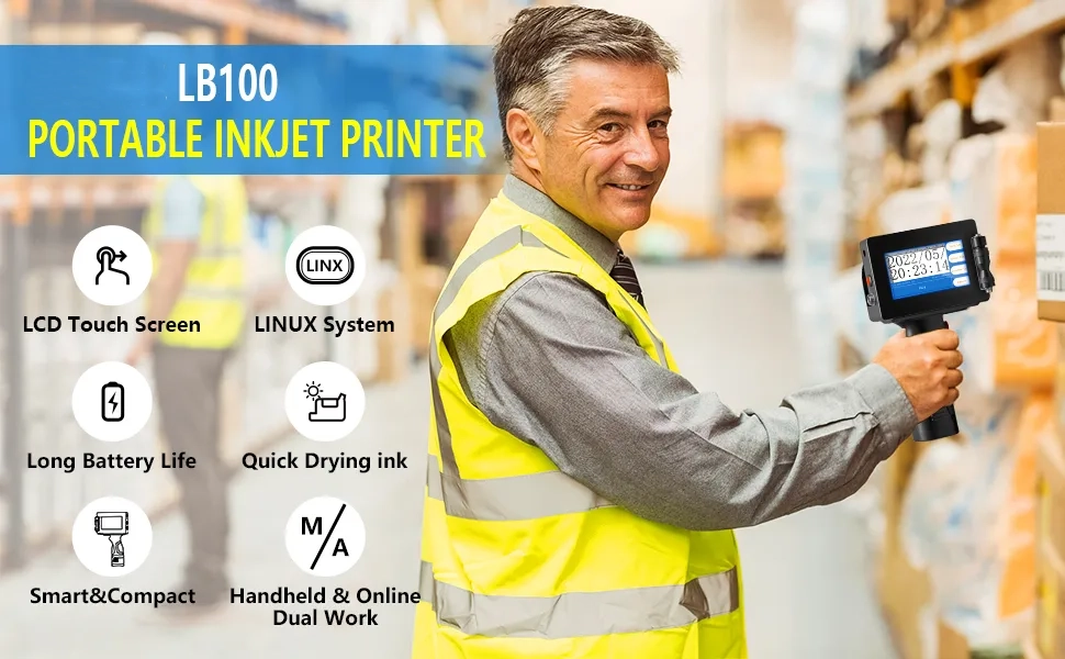 PEKOKO LB100 handheld inkjet printer with solvent quick dry ink cartridge