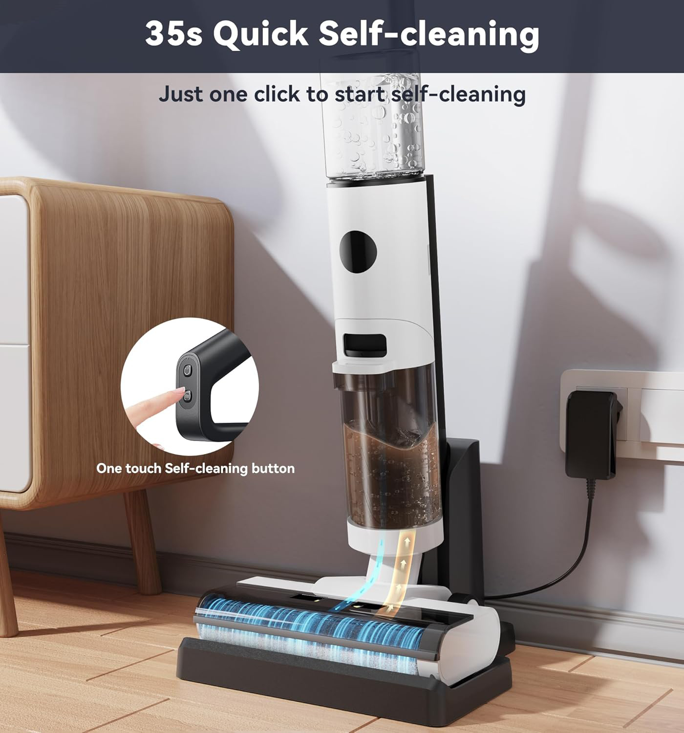 ED12 Wet Dry Vacuum Cleaner,Cordless Floor Cleaning Suitable for Combination of Hard Floor Vacuum Cleaner and Mop,one click self-cleaning,0.1 inch Edge Cleaning,Easy to Clean Dust,Spills,Pet Hair