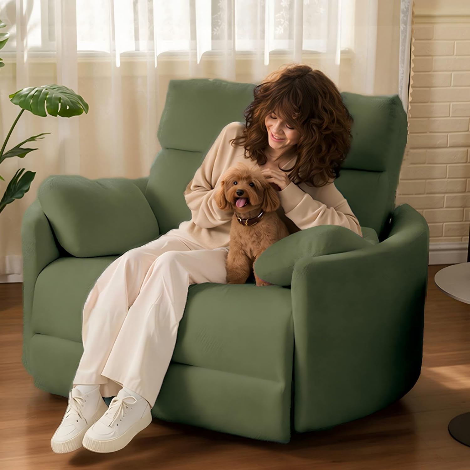 FLEXISPOT Mochi Oversized 54" Power Recliner Chair for Big and Tall Adults, Chenille Fabric Electric Recliner with USB & Type-C Ports, Wide Single Sofa with Pillows for Living Room & Bedroom, Beige