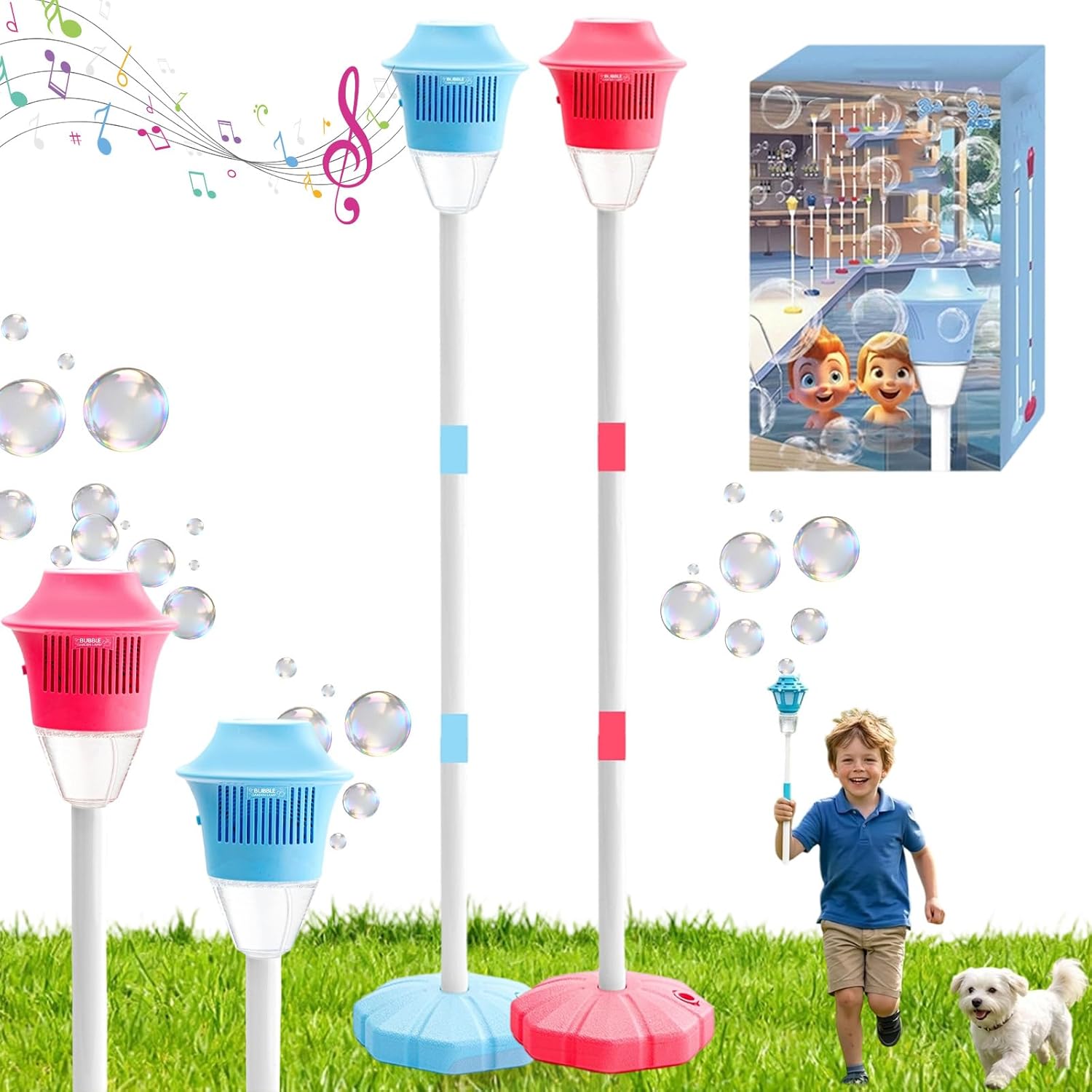 Automatic Handheld Bubble Machine, Outdoor Standing Light Up Bubble Blower, Electric Stand up Bubbles Maker for Party Wedding Play, Adjustable Height (Blue)