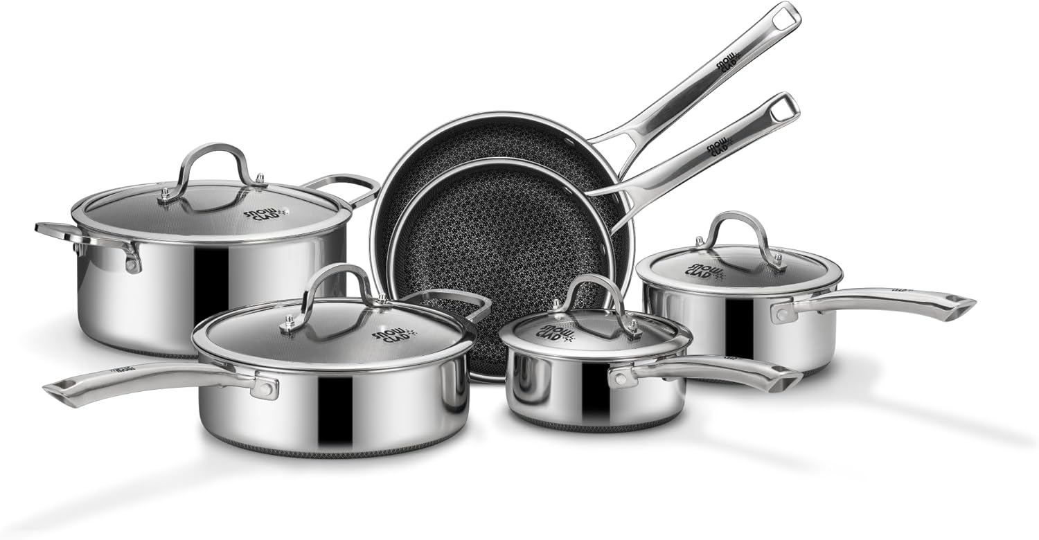 Pots and Pans Set Non Stick, 14 Pcs Hybrid Stainless Steel Cookware Sets, Non Stick Frying Pans, Saucepans, Saute Pan & Stock Pot, PFOA Free Kitchen Skillet,Induction Compatible