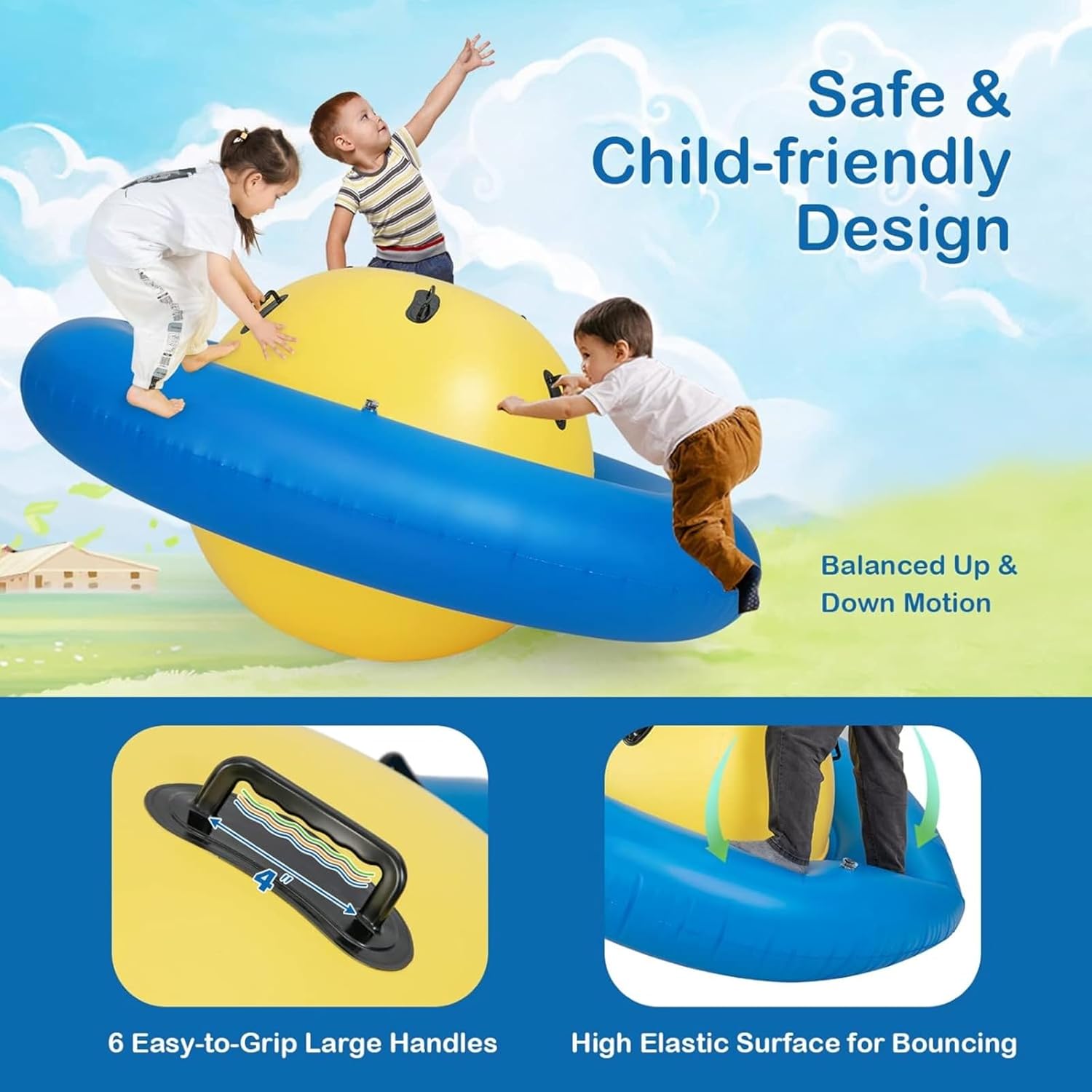 FOBTDXH Inflatable Rocking Balance Dome with Handles – Giant Rocking Bouncer for Youth & Adult Balance Training, Backyard Party Games, Group Activity