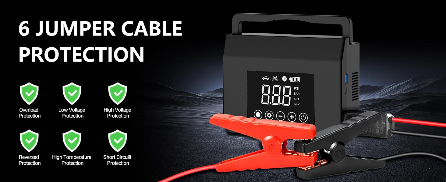 【Hieha】Father's Day Gift Upgraded Portable Car Jump Starter, 4000A Car Battery Jump Starter with 150PSI Tire Inflator, 12V Car Battery Jump Starter, 15000mAh Power Bank, with LED Light，Motherboard and Cooling Upgrade