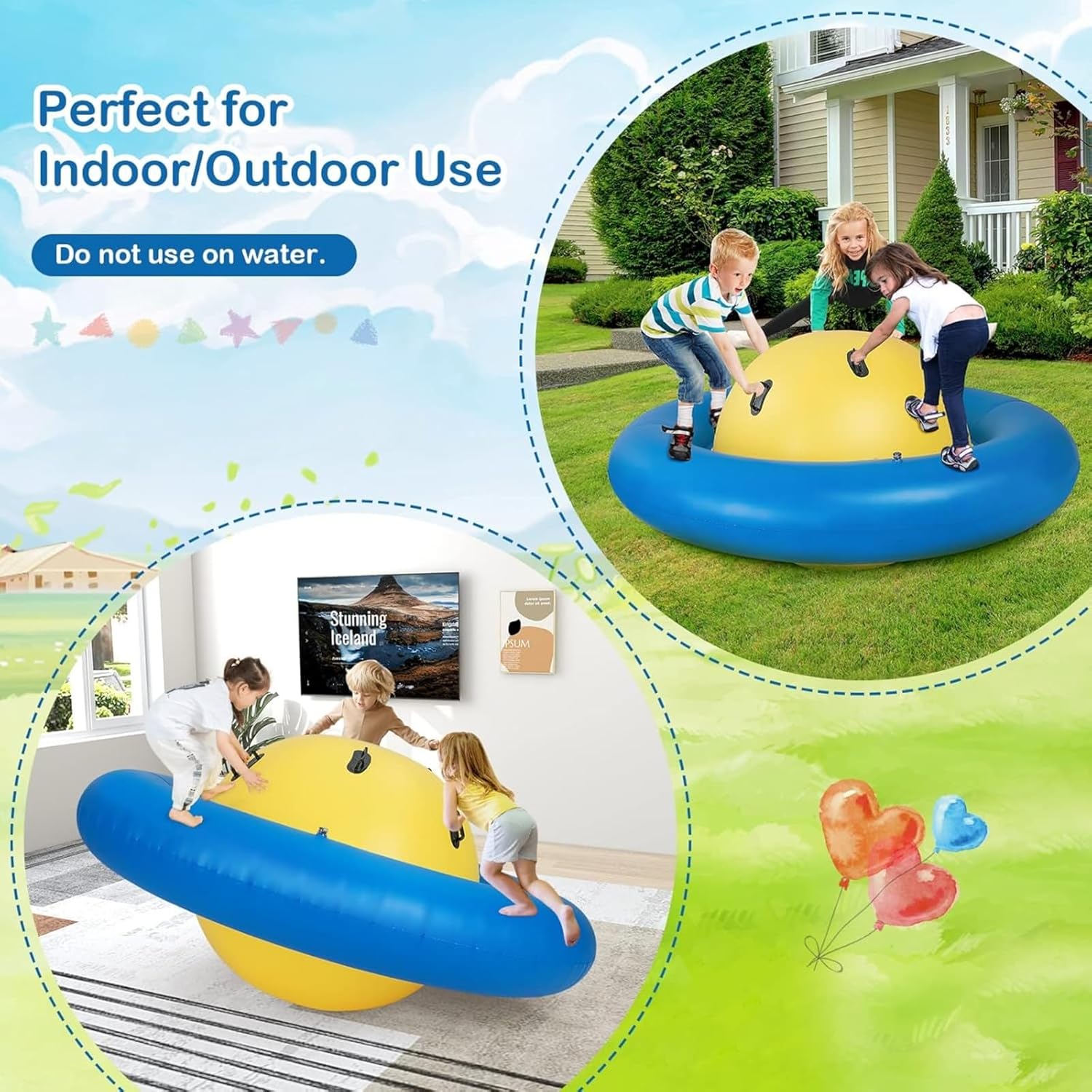 FOBTDXH Inflatable Rocking Balance Dome with Handles – Giant Rocking Bouncer for Youth & Adult Balance Training, Backyard Party Games, Group Activity
