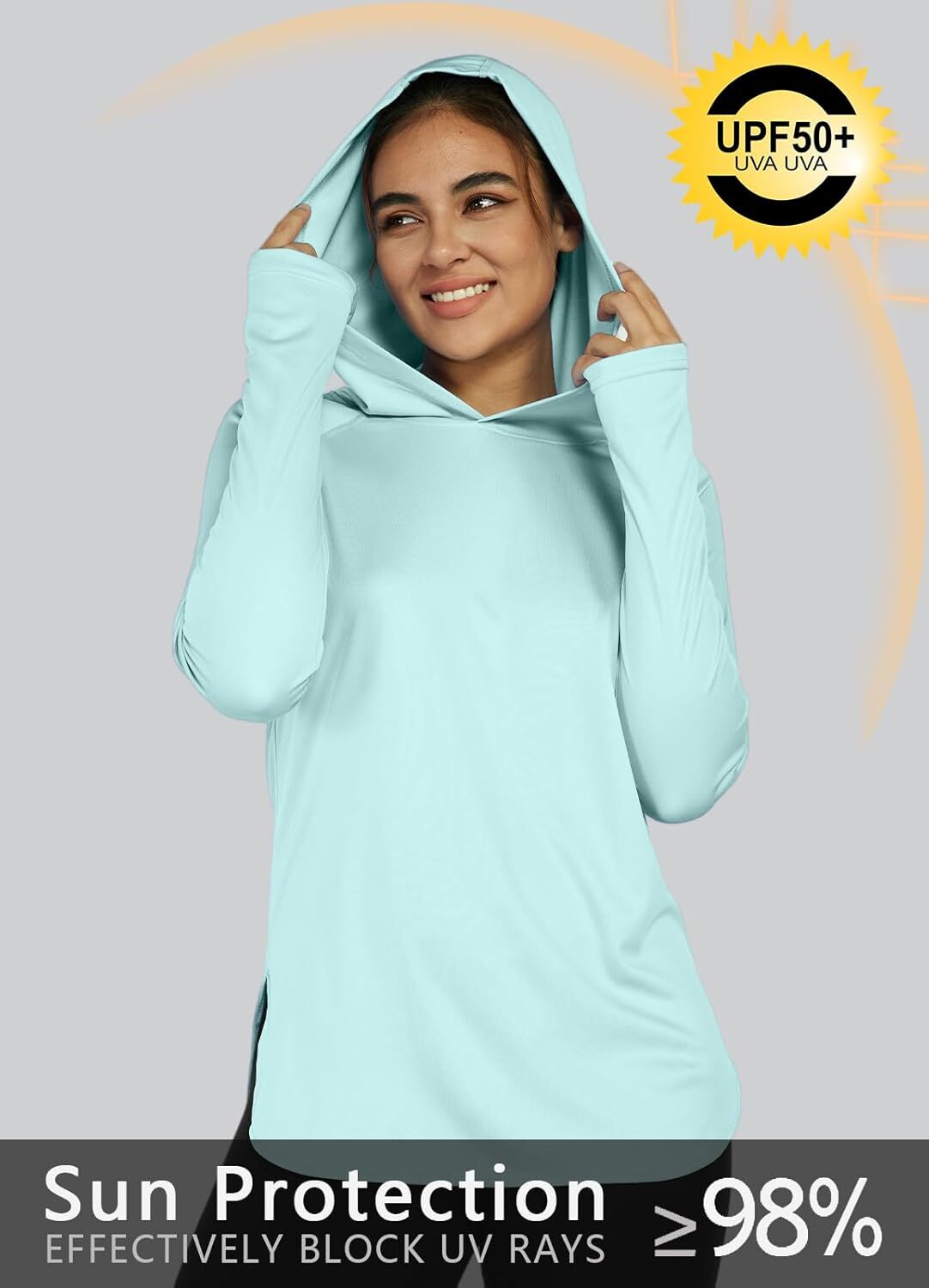 Women's Sun Protection Shirt UPF 50+ Long Sleeve Hoodie UV SPF T-Shirts Rash Guard Hiking Quick Dry Lightweight