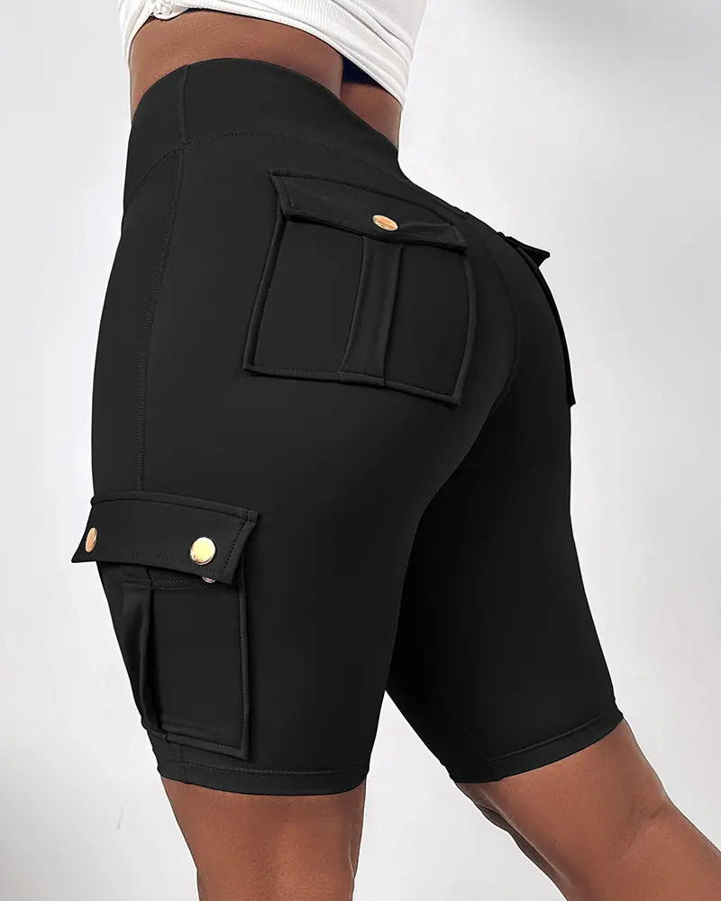 ⚡Tummy Control Butt Lifting Active Shorts High Waist Flap Pocket Workout Bermuda Cargo Running Shorts