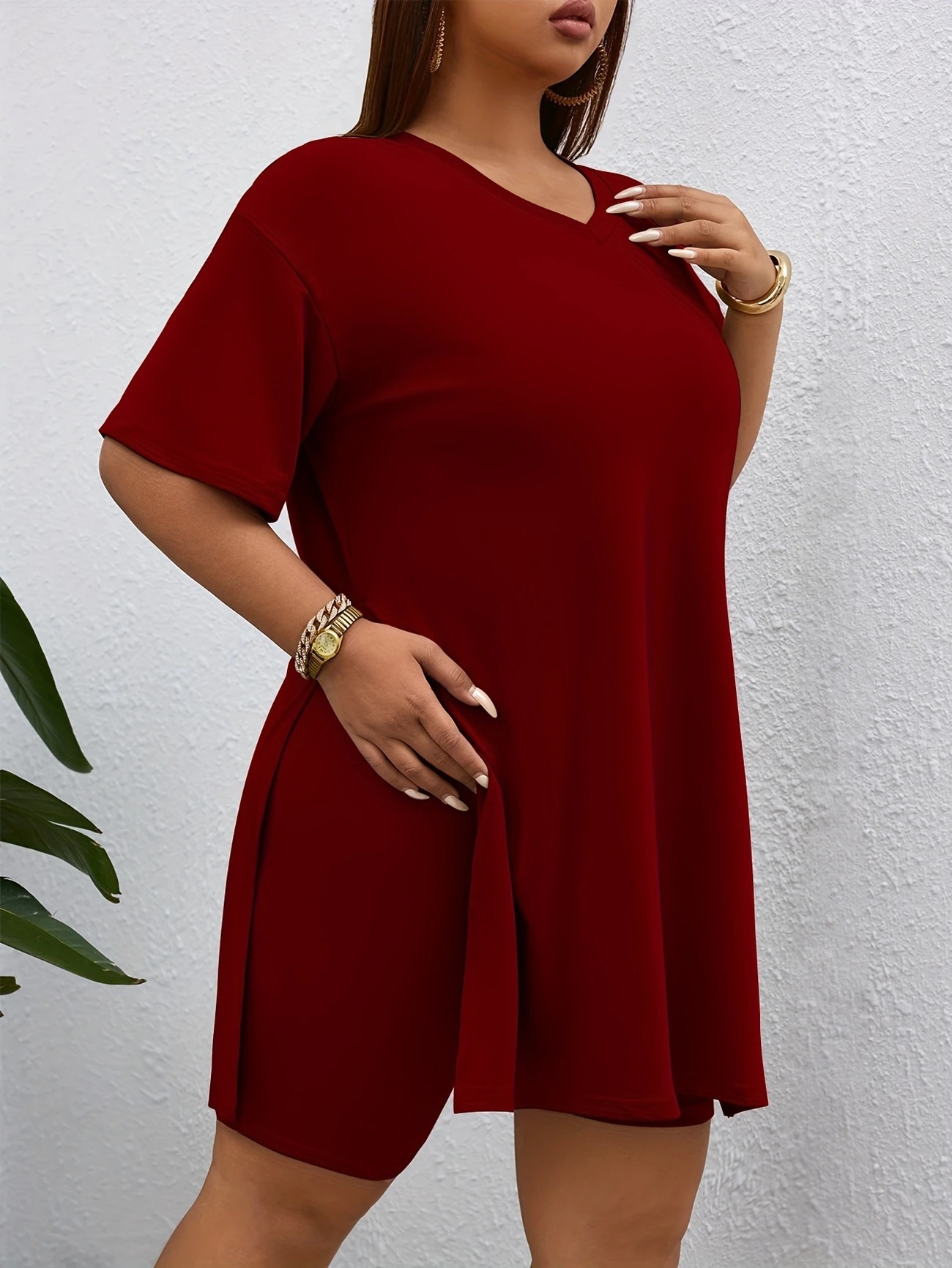 Women's 2-Piece Lounge Set Casual Oversized V-Neck Tops and High Waisted Shorts Set