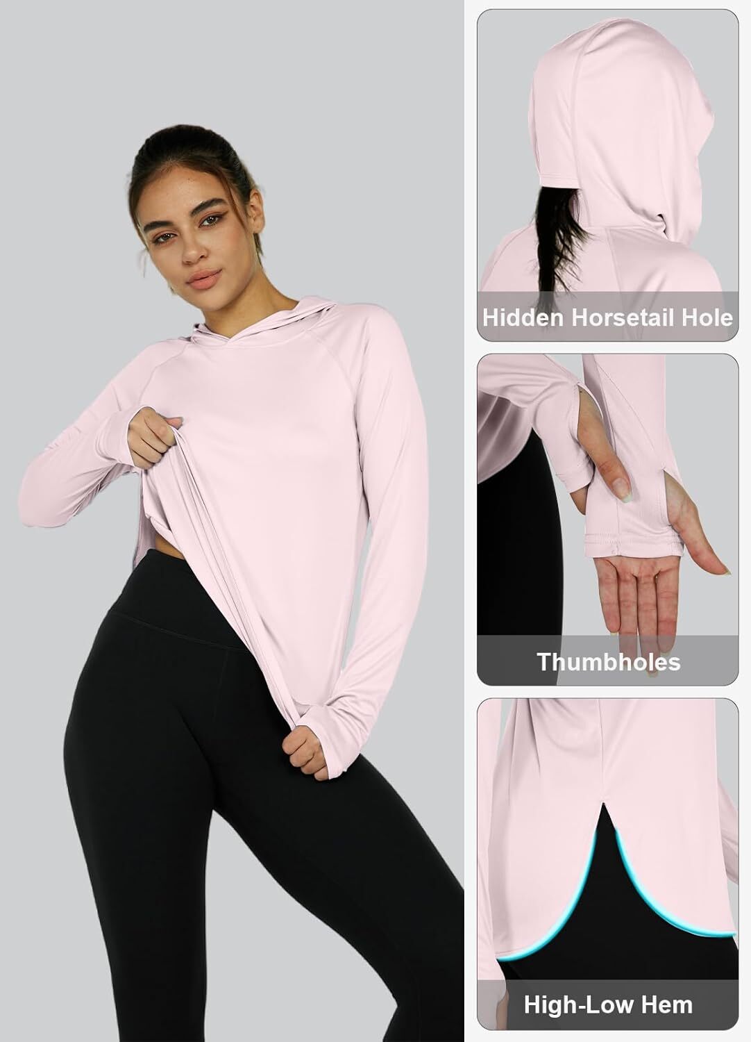 Women's Sun Protection Shirt UPF 50+ Long Sleeve Hoodie UV SPF T-Shirts Rash Guard Hiking Quick Dry Lightweight