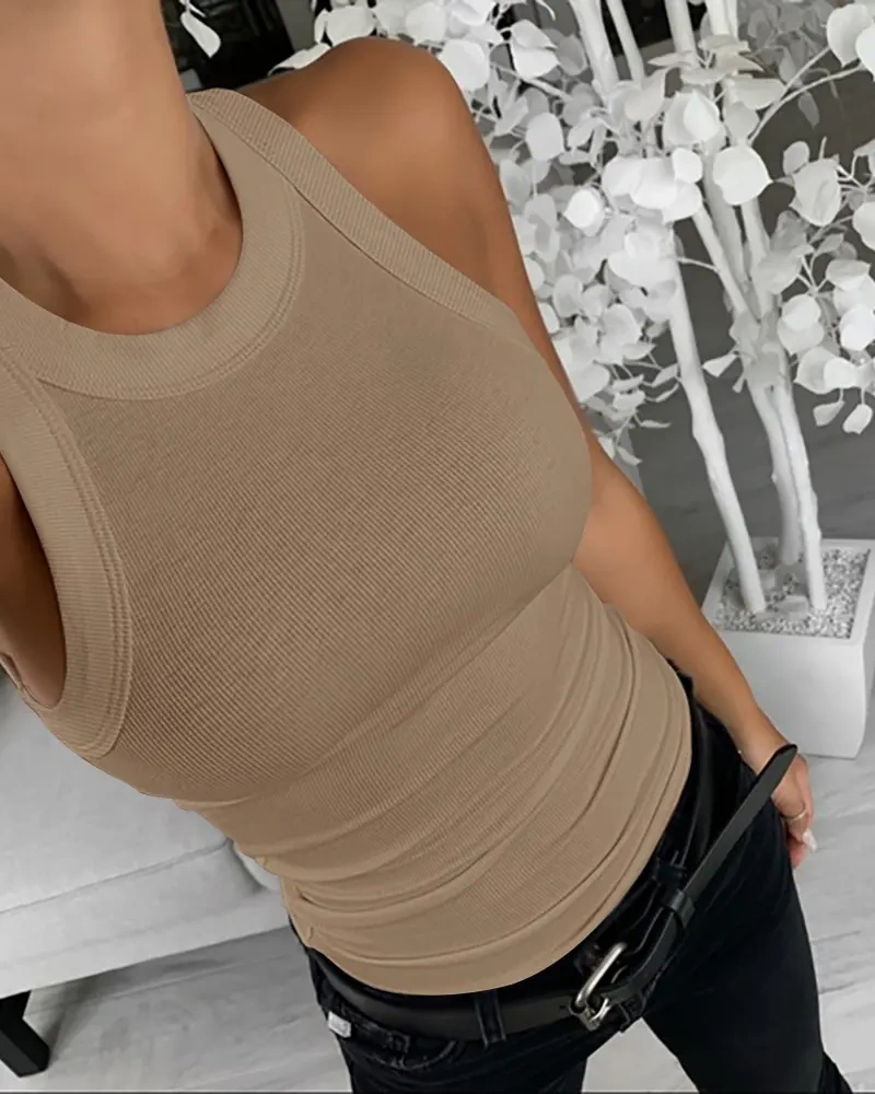 [🎁Summer Clearance Sale] O-Neck Sleeveless Basic Slim Fit Skinny Tank Casual Top