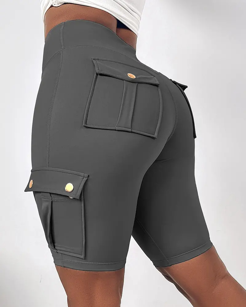 ⚡Tummy Control Butt Lifting Active Shorts High Waist Flap Pocket Workout Bermuda Cargo Running Shorts