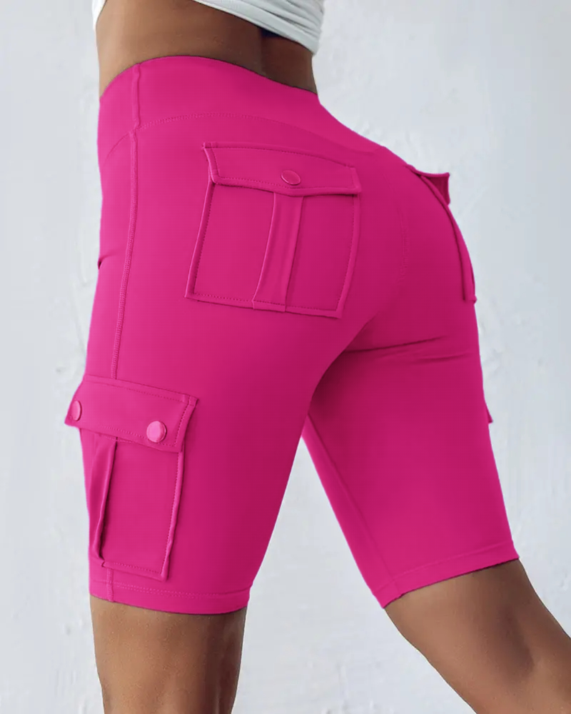 ⚡Tummy Control Butt Lifting Active Shorts High Waist Flap Pocket Workout Bermuda Cargo Running Shorts