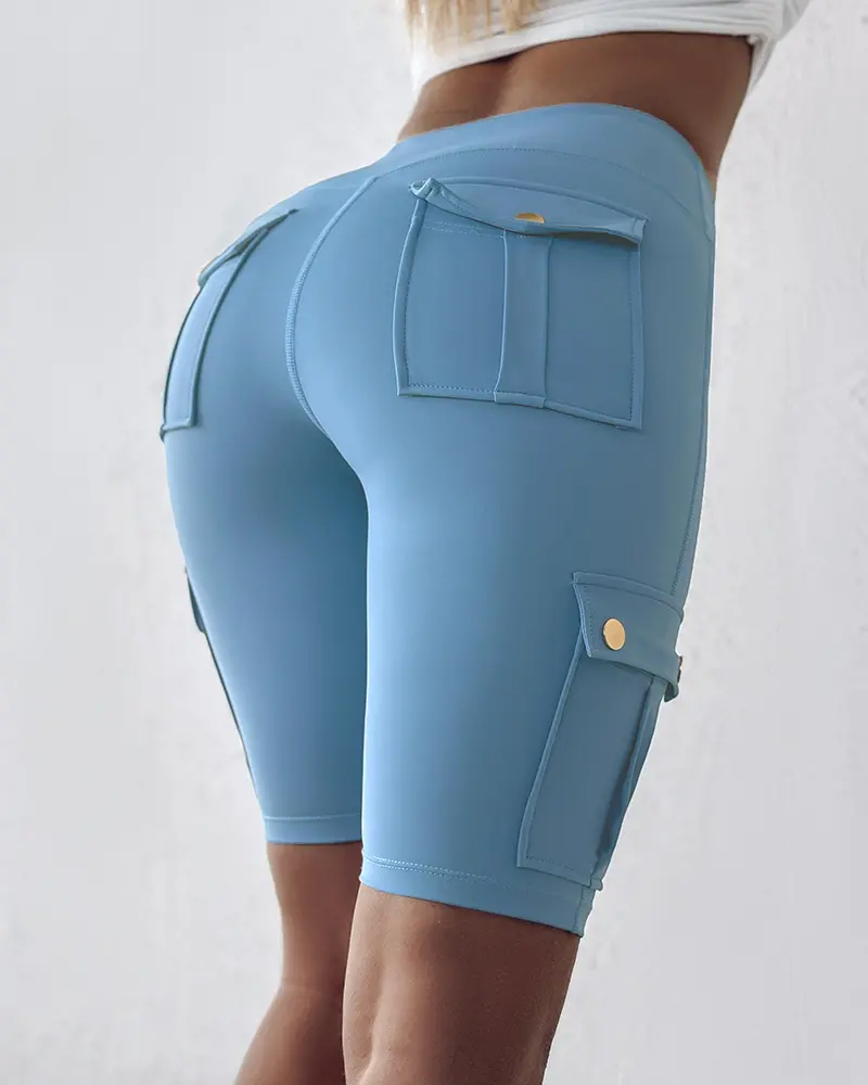⚡Tummy Control Butt Lifting Active Shorts High Waist Flap Pocket Workout Bermuda Cargo Running Shorts