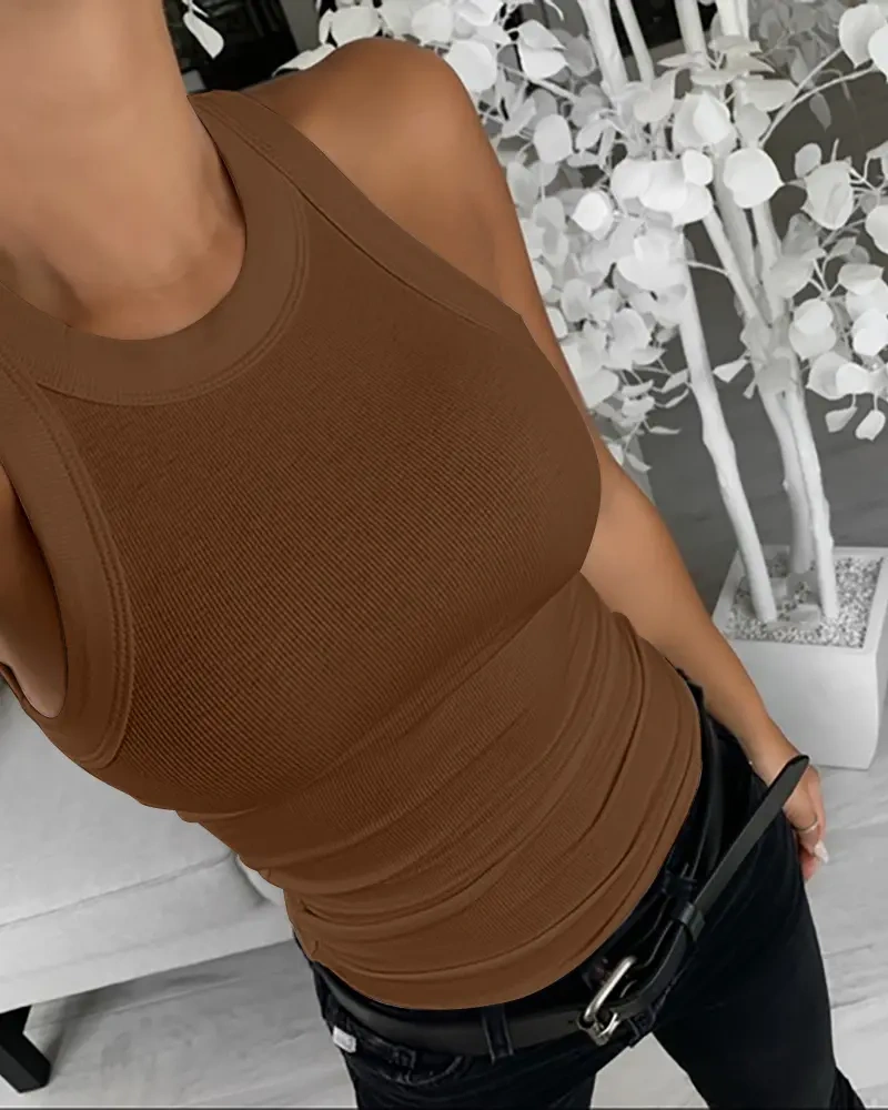 [🎁Summer Clearance Sale] O-Neck Sleeveless Basic Slim Fit Skinny Tank Casual Top