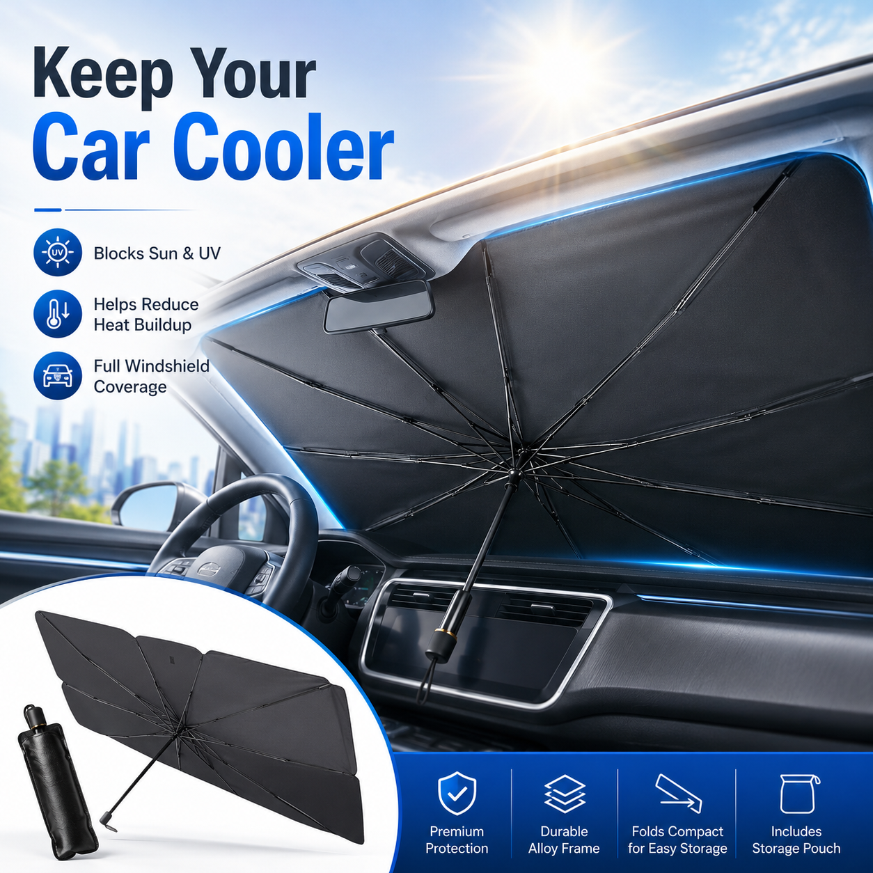 Car Windshield Sunshade Umbrella ☀️ Keep Your Car Cooler & Protect Your Interior With Full UV Coverage-JY