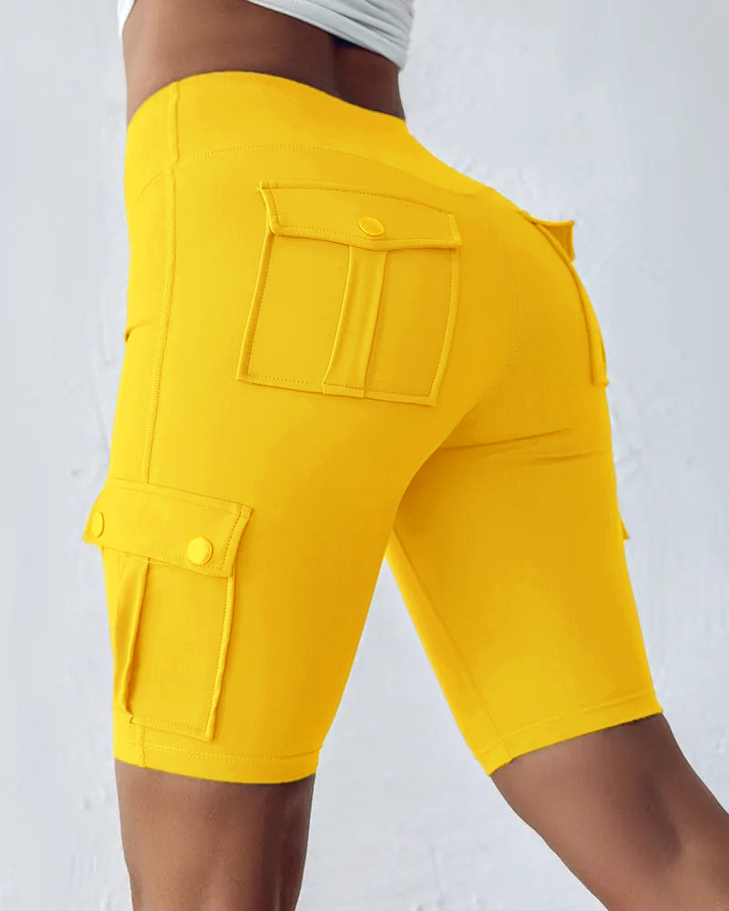 ⚡Tummy Control Butt Lifting Active Shorts High Waist Flap Pocket Workout Bermuda Cargo Running Shorts