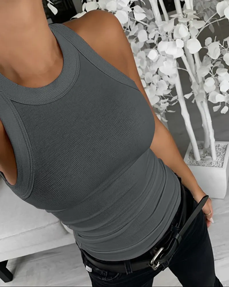 [🎁Summer Clearance Sale] O-Neck Sleeveless Basic Slim Fit Skinny Tank Casual Top