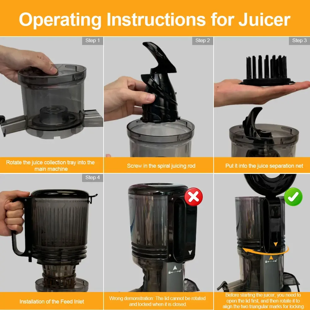Cold Press Juicer with 5.3" Large Feed Chute 300W Professional Slow Masticating Juicer for Whole Vegetables & Fruits  Auto Pulp Separation, Quiet Motor  Easy to Clean for Batch Juicing