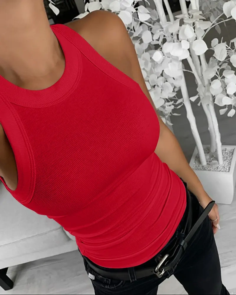 [🎁Summer Clearance Sale] O-Neck Sleeveless Basic Slim Fit Skinny Tank Casual Top