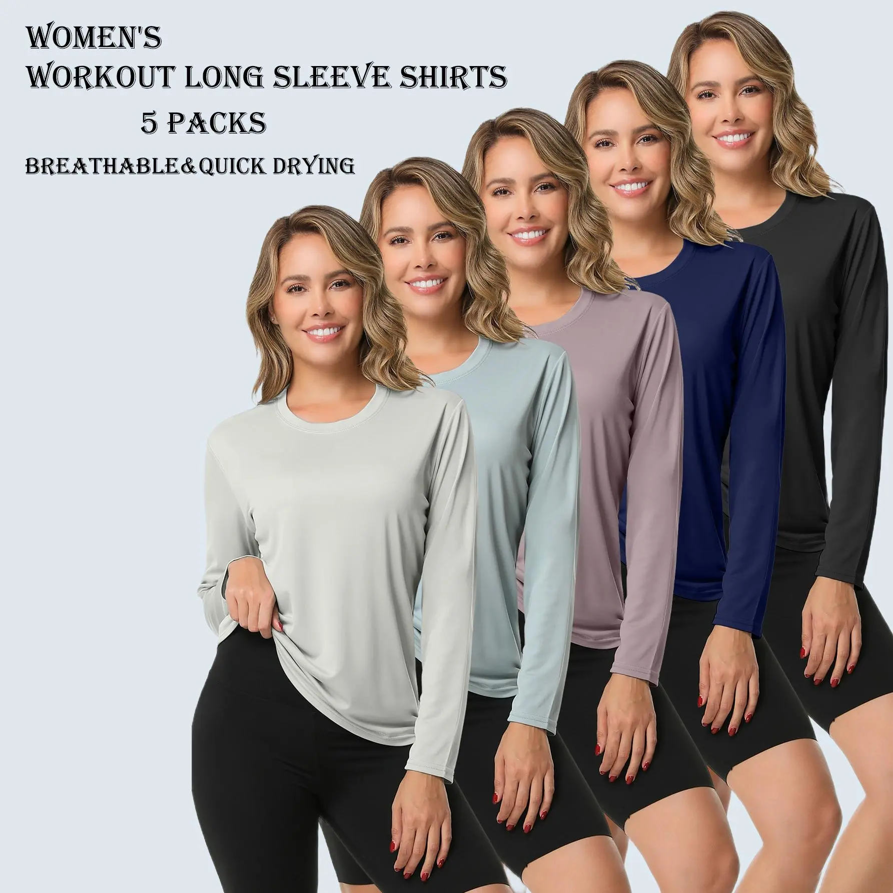 5 Pack Women's Long Sleeve T Shirts