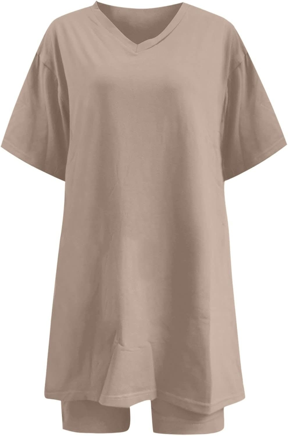 Women's 2-Piece Lounge Set Casual Oversized V-Neck Tops and High Waisted Shorts Set