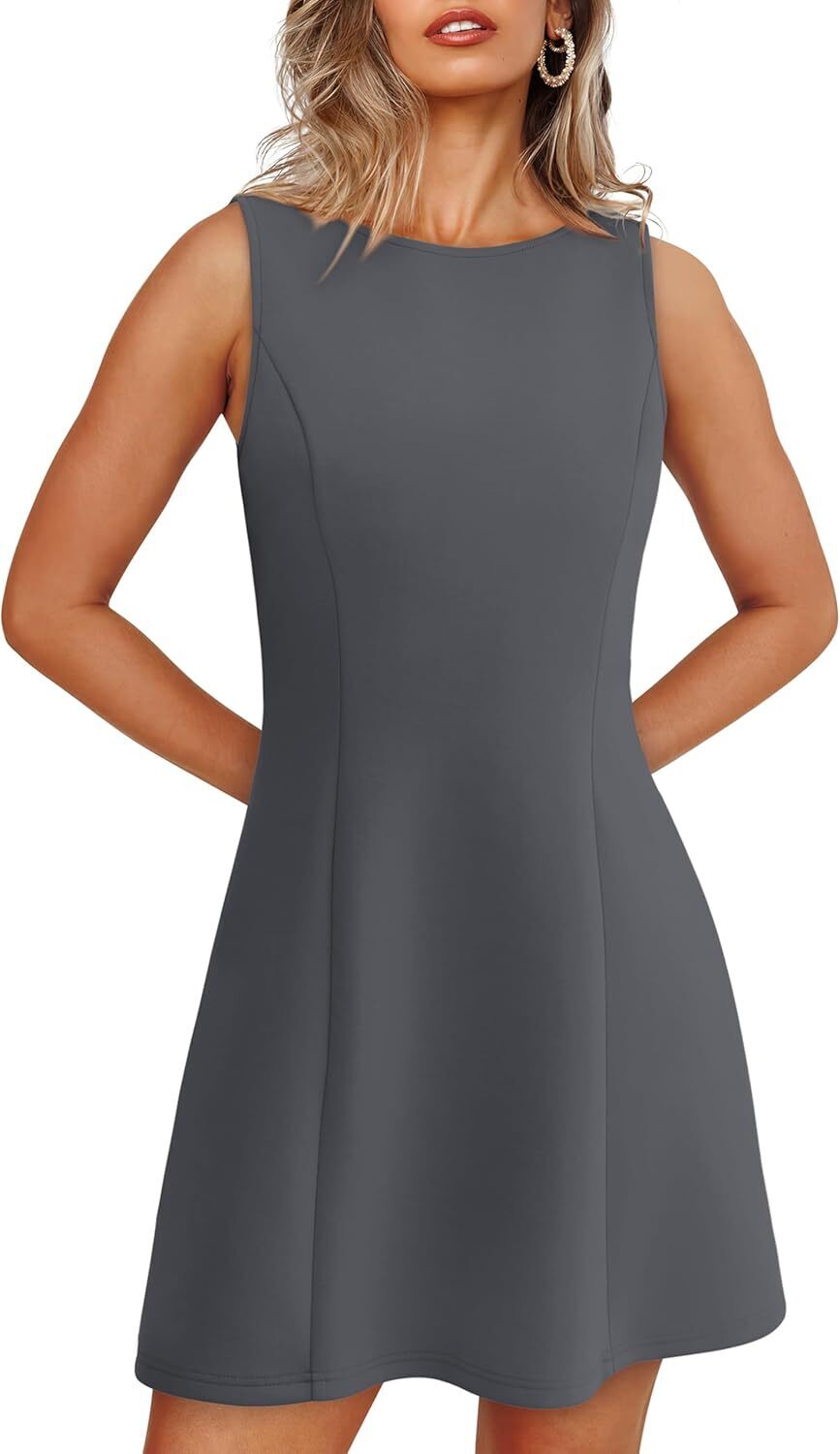 🌸Women's Summer A-Line Sleeveless Boat Neck Mini Dress Club Party Little Short Dresses