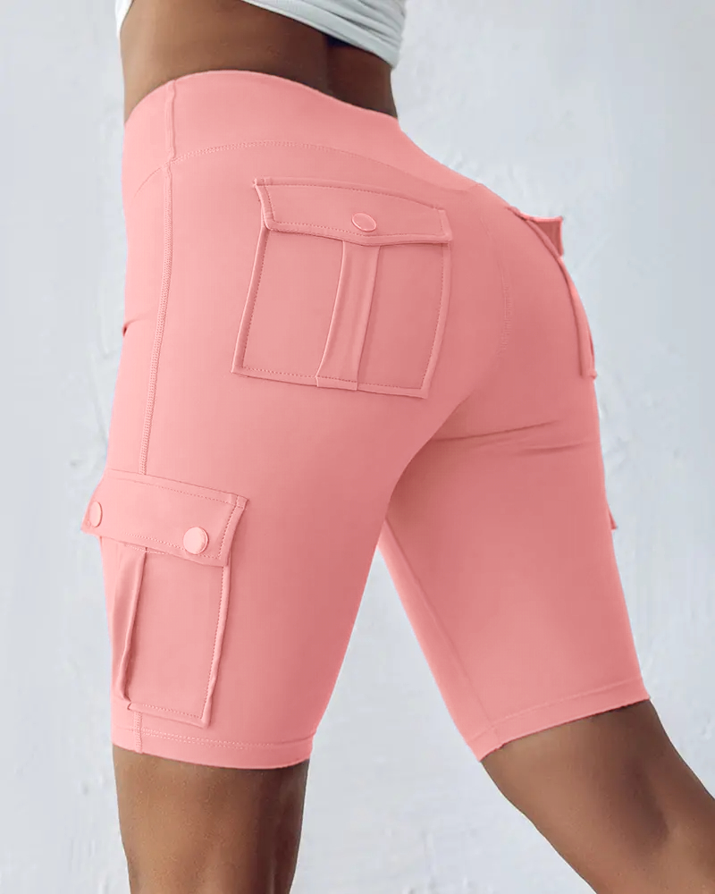 ⚡Tummy Control Butt Lifting Active Shorts High Waist Flap Pocket Workout Bermuda Cargo Running Shorts