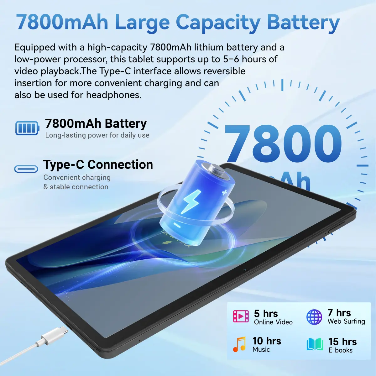2026 Android 16 Tablet 11inch, Face Unlock, 32GB+256GB+1TB Expand, Octa-core CPU, 7800mAh Large Battery, WiFi6, Touchscreen Display, Widevine L1,Black