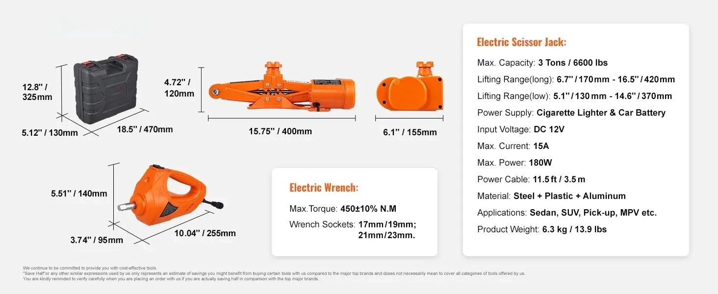 VEVOR  Electric Car Jack Set, Summervibes,Summervibes, Max 5 Ton/11023 LBS Hydraulic Jack/Scissor Jack with Electric Impact Wrench, Built-in Inflatable Pump and LED Light, Portable Car Lift for SUV MPV Sedan Truck Change Tires Garage Repair
